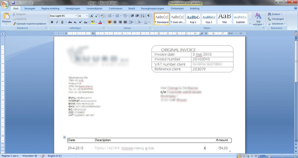 Preview of information filled in template
