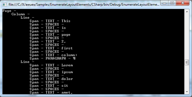 Lists details about the visual entities of a word document
