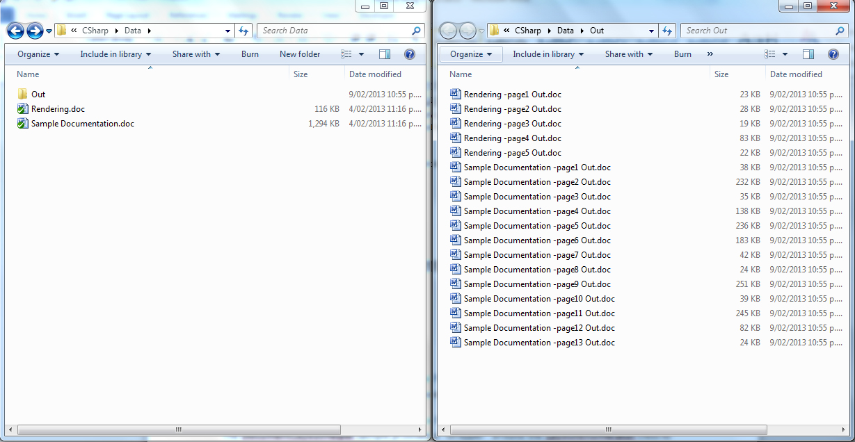 Word documents split into separate pages