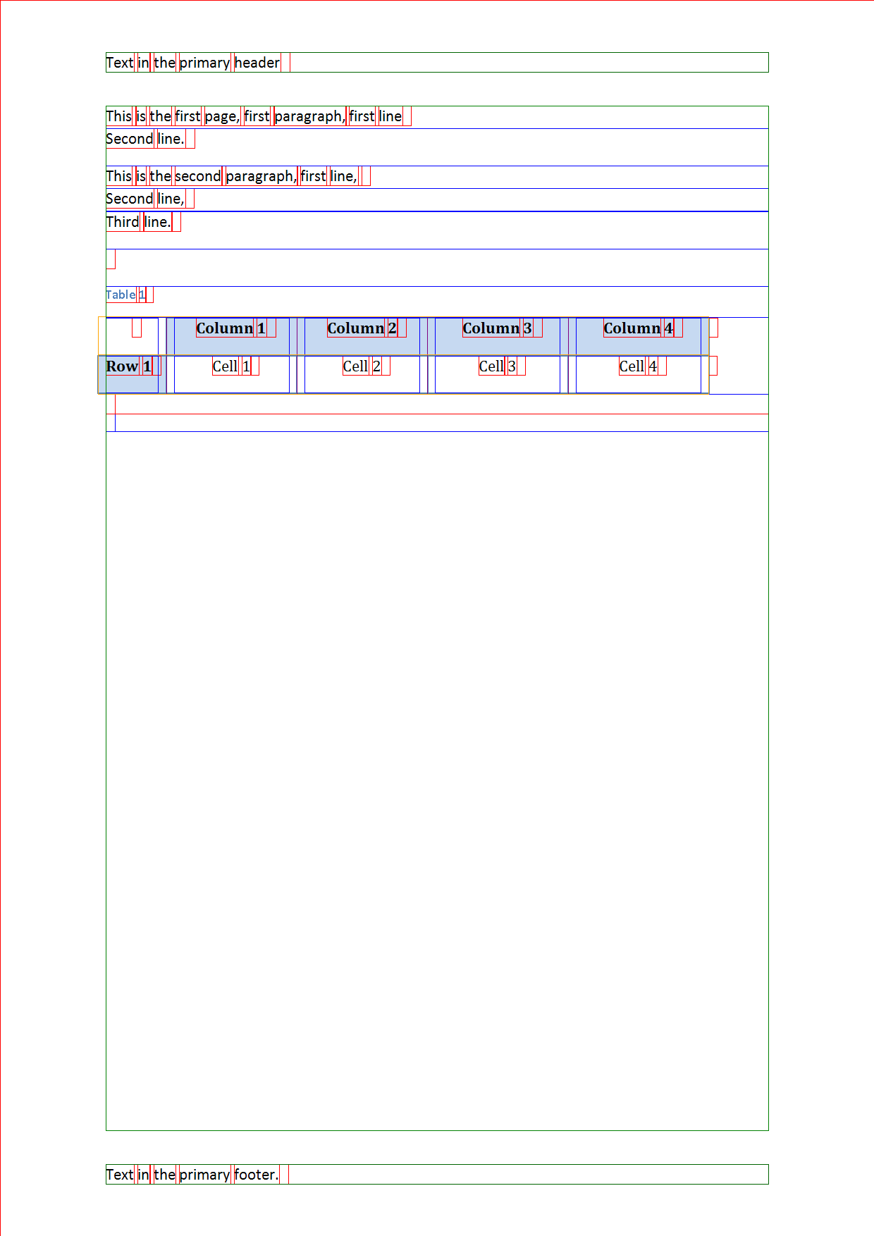 Word document layout entities outlined