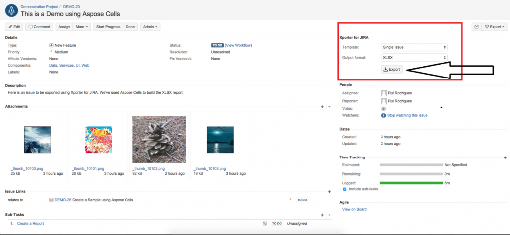 JIRA Export template preview