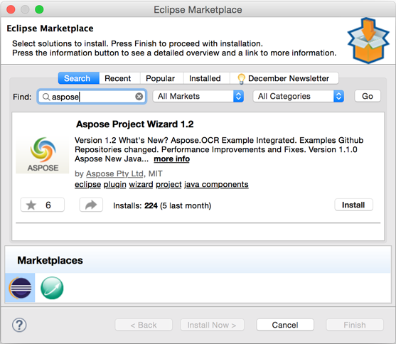 Install Aspose Project Wizard from Eclipse Marketplace
