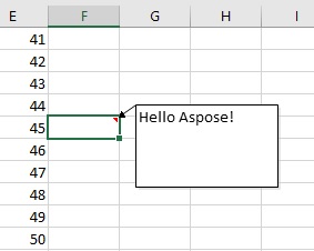 Image showing the comment added to the cell F5