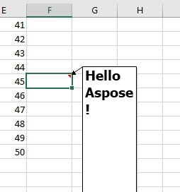Image showing the comment with custom formatting added to the cell F5