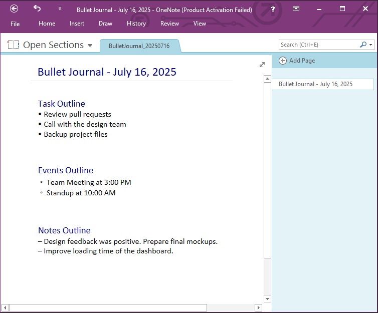 How to do bullet journaling with OneNote in C#