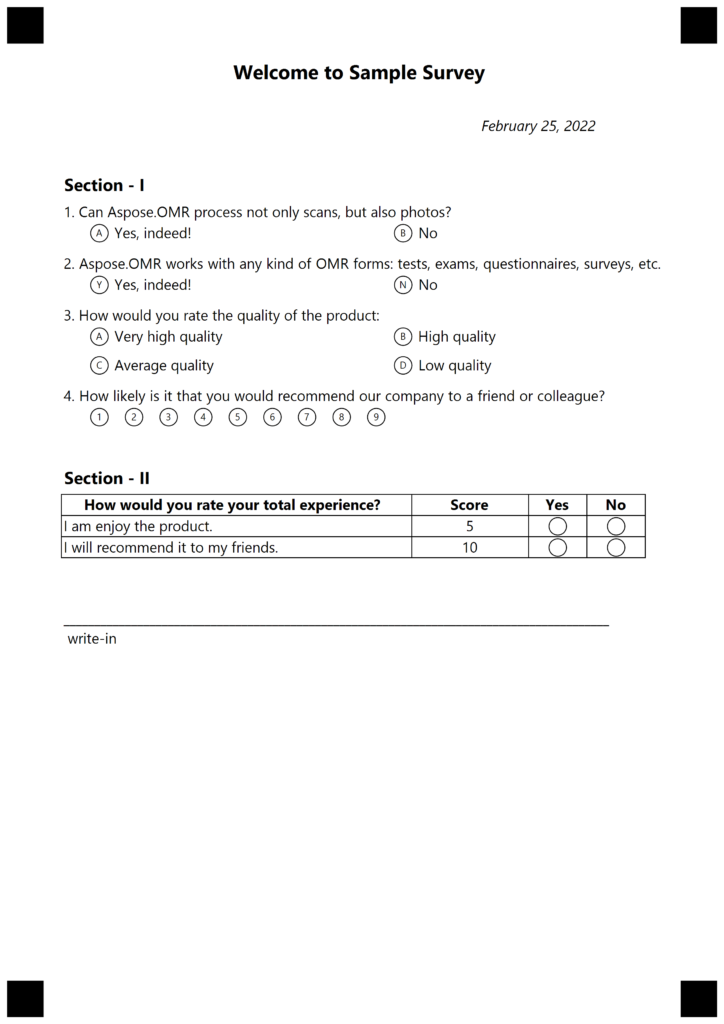 Create OMR Survey Form from JSON Markup using C#
