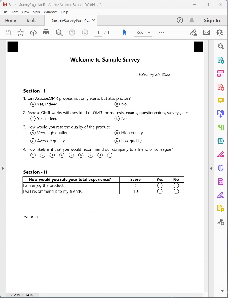 إنشاء استطلاع في PDF من JSON Markup باستخدام C#