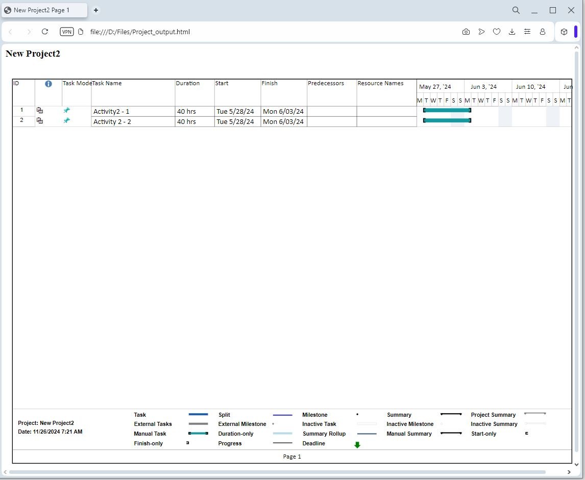 Convert MS Project from XML to HTML in Java