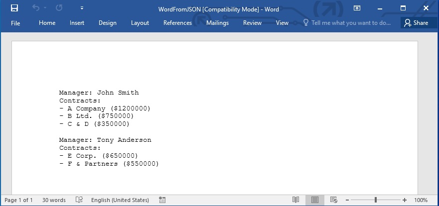قم بإنشاء مستندات Word من القالب باستخدام بيانات JSON في Python