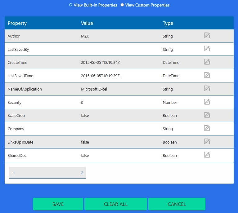 Zobrazit vestavěné vlastnosti metadat Excelu