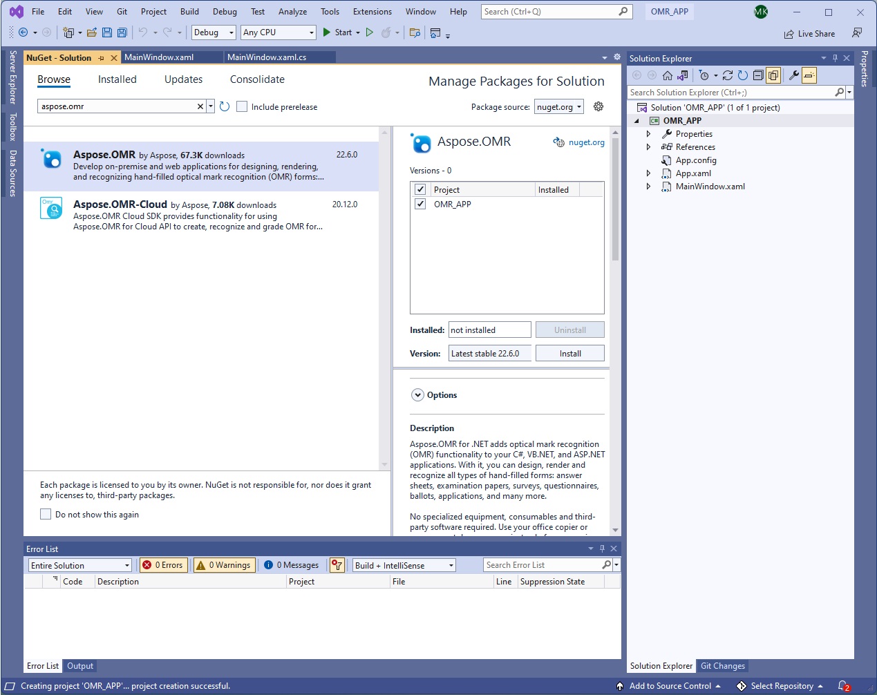 Nainstalujte Aspose.OMR pro .NET