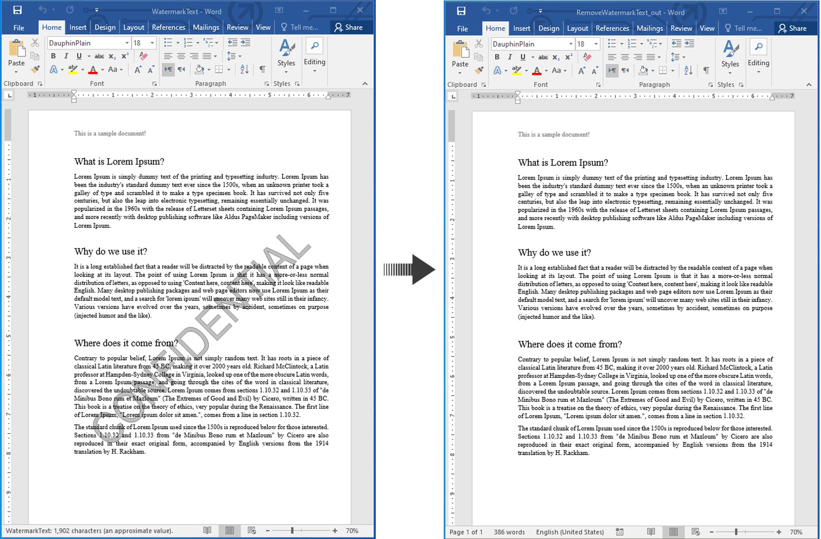 Odstraňte textový vodoznak z dokumentu aplikace Word pomocí Pythonu