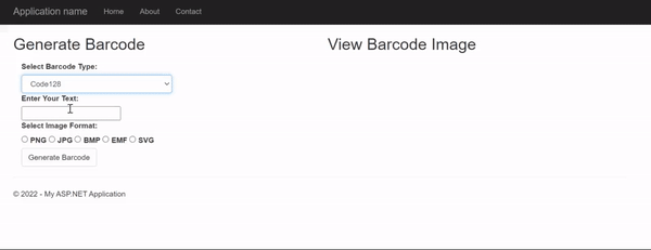 Demostración del generador de código de barras ASP.NET MVC