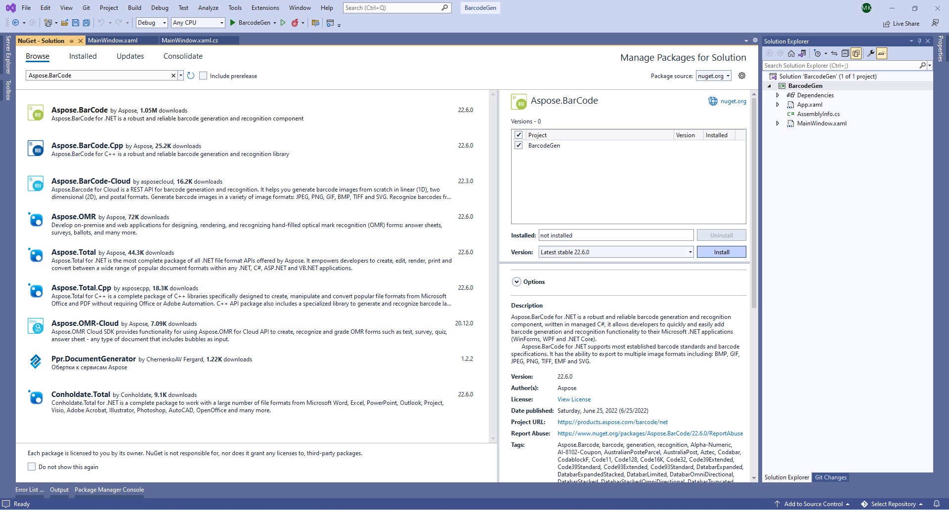 Instalar Aspose.BarCode para .NET