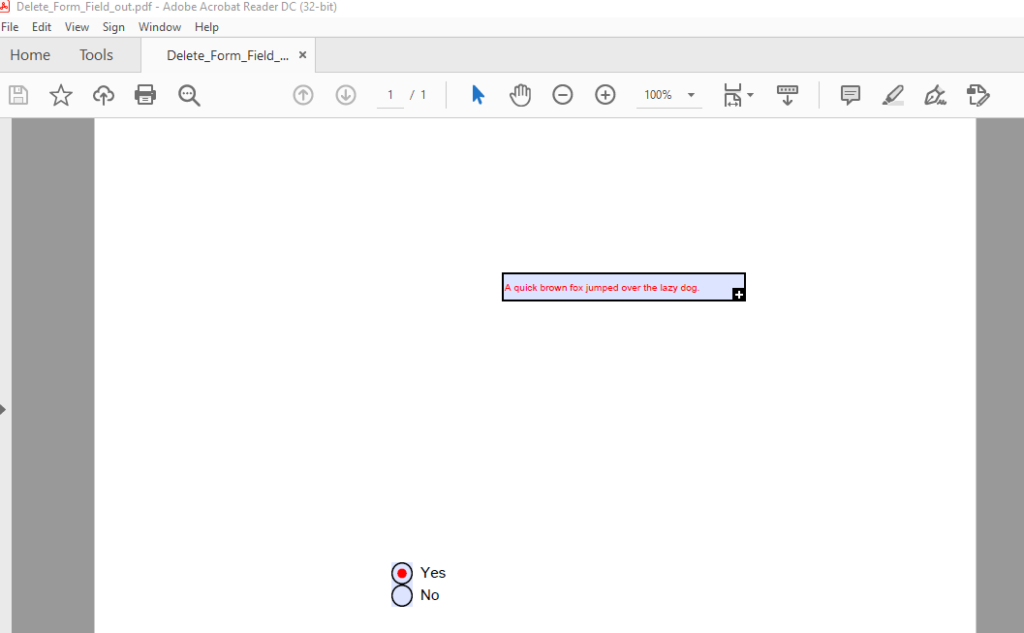تصویر فایل PDF تولید شده توسط کد نمونه