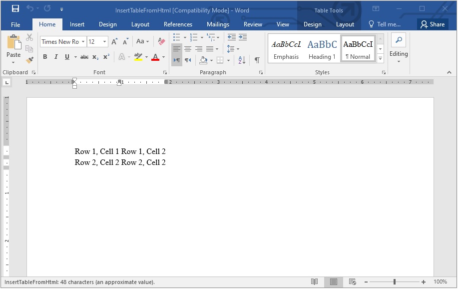 Créer un tableau dans un document Word à partir de HTML