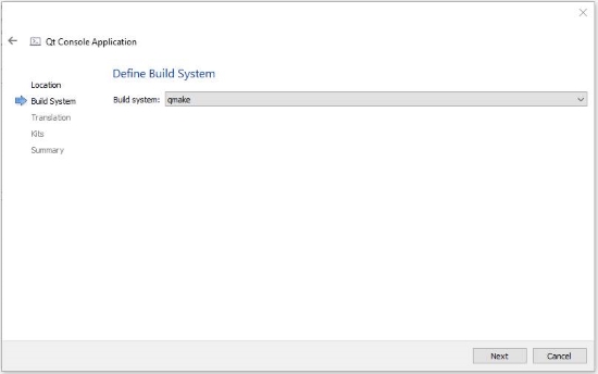 sélectionnez la construction QMake
