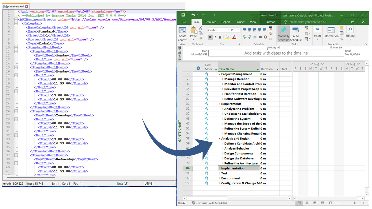 המרת Primavera P6 XML ל-MPP באמצעות C#