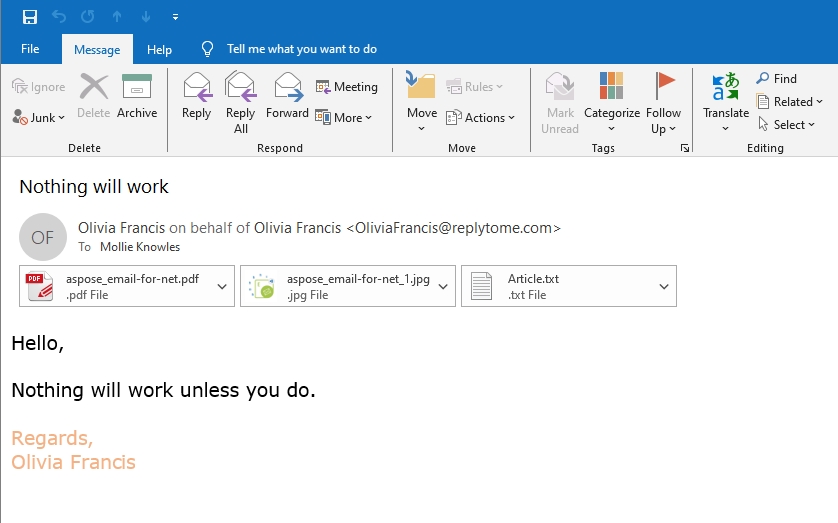 Email Attachment Example - Regular Attachment
