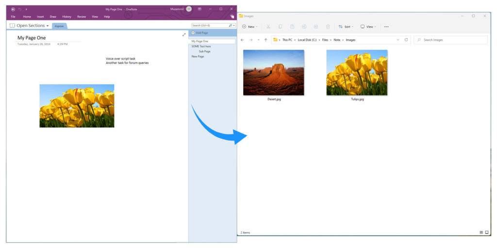 חלץ תמונות ממסמכי OneNote.