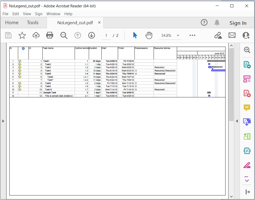 המרת MS Project ל-PDF ללא Legends ב-C#