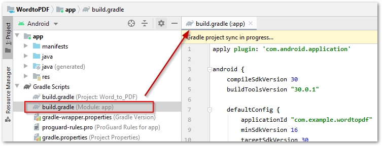עדכן את build.gradle באנדרואיד סטודיו