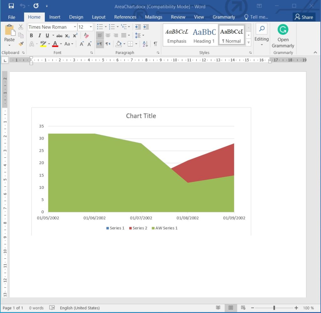 Menyisipkan Grafik Area di Dokumen Word menggunakan Python.