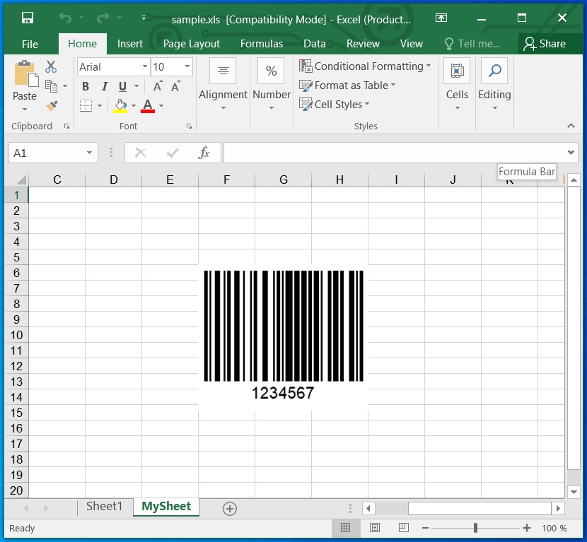 Crea un foglio di calcolo Excel e aggiungi un codice a barre usando C#.