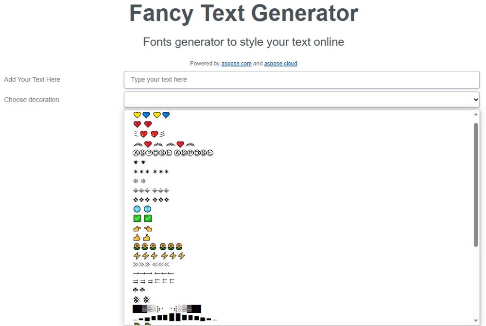 Stili di generatore di testo fantasiosi.