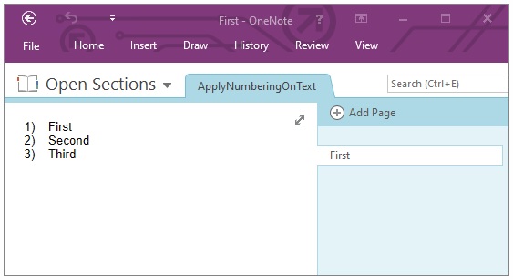 Crea un elenco numerato in OneNote utilizzando Java