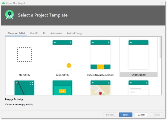 crea un nuovo progetto in Android Studio