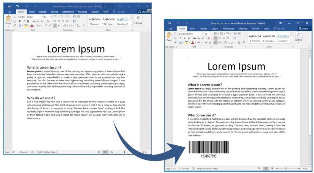 Aggiungi codice a barre al documento Word esistente in C#.