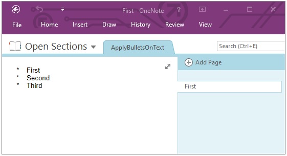 C# を使用して OneNote で箇条書きリストを作成する