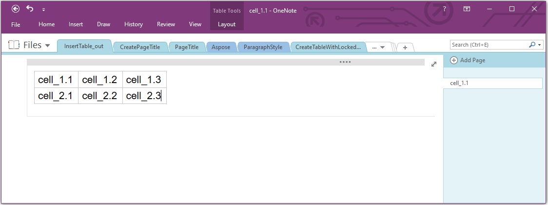 Javaを使用してOneNoteにテーブルを挿入する