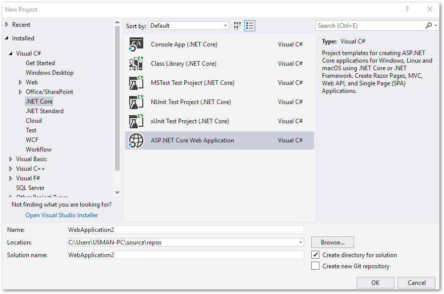 ASP.NET Core Webアプリケーションを作成する