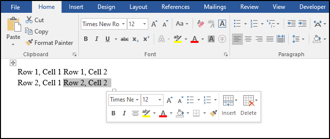 Wordにテーブルを挿入