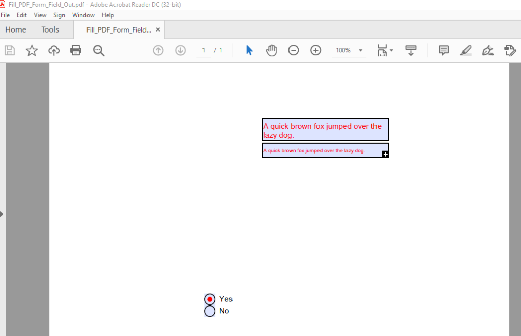 Image of the PDF file generated by the sample code