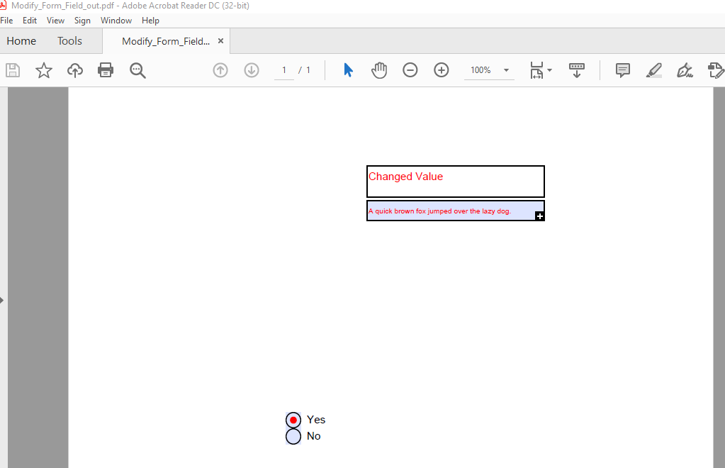 Image of the PDF file generated by the sample code