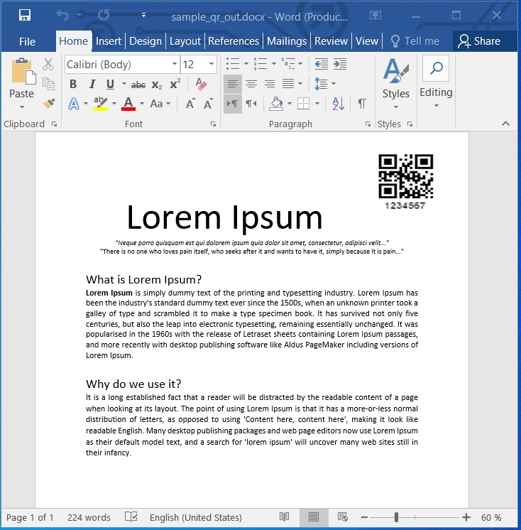 Dodaj kod QR do dokumentu programu Word za pomocą języka C#.
