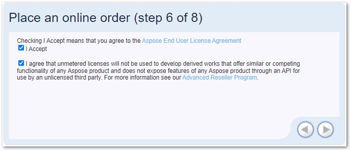 Aceitar acordo Aspose