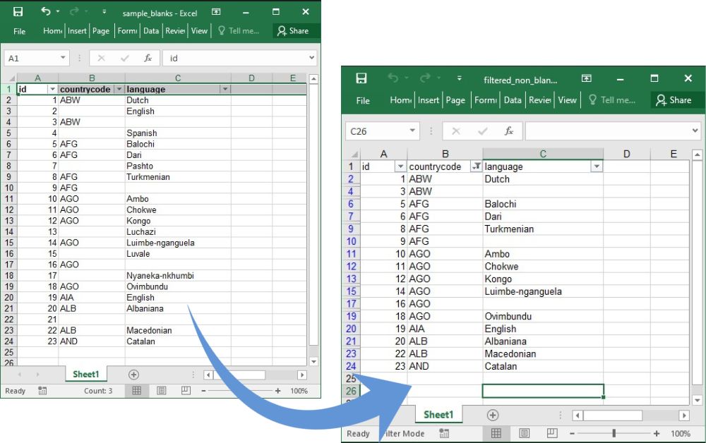 Filtrera icke-tomma celler i Excel med C#