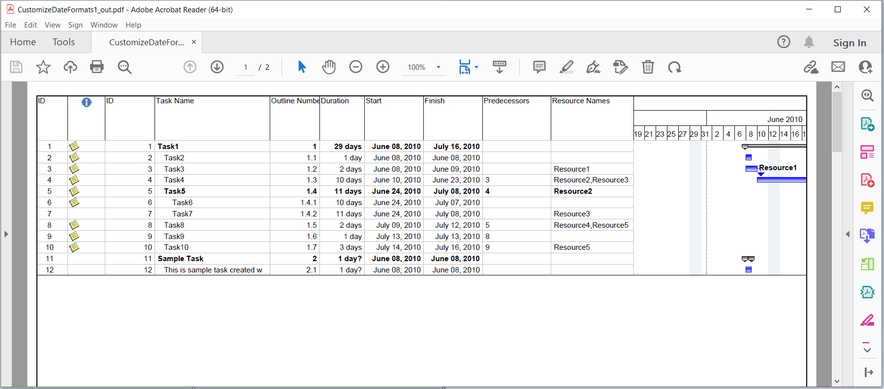 Anpassa datumformat medan du konverterar MS Project till PDF i C#