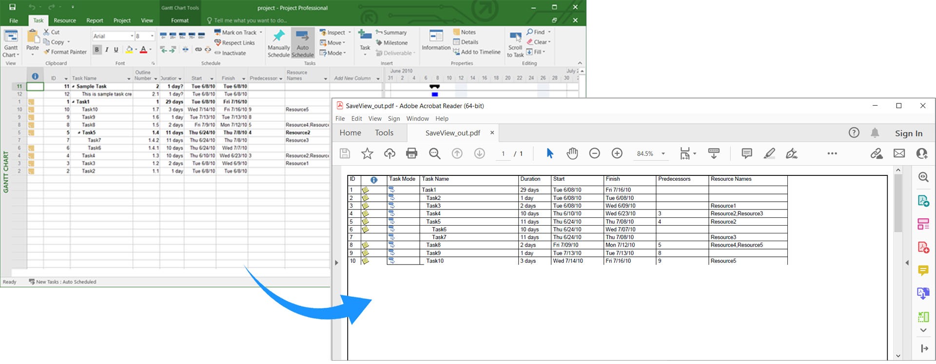 Exportera specifik MS Project View till PDF i C#