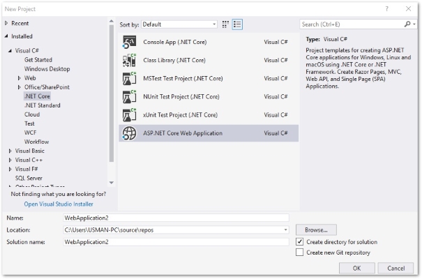 Skapa ASP.NET Core Web Application