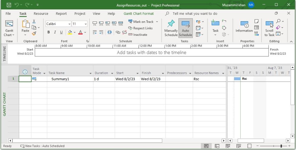 Assign Tasks to Resource in a Project using Python