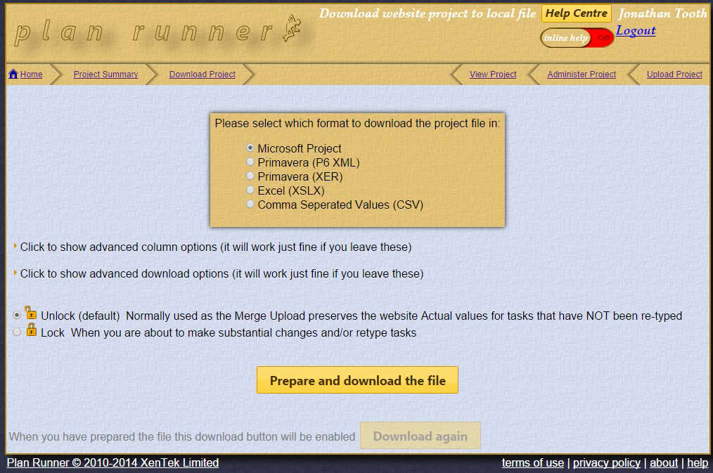 Project File download page preview