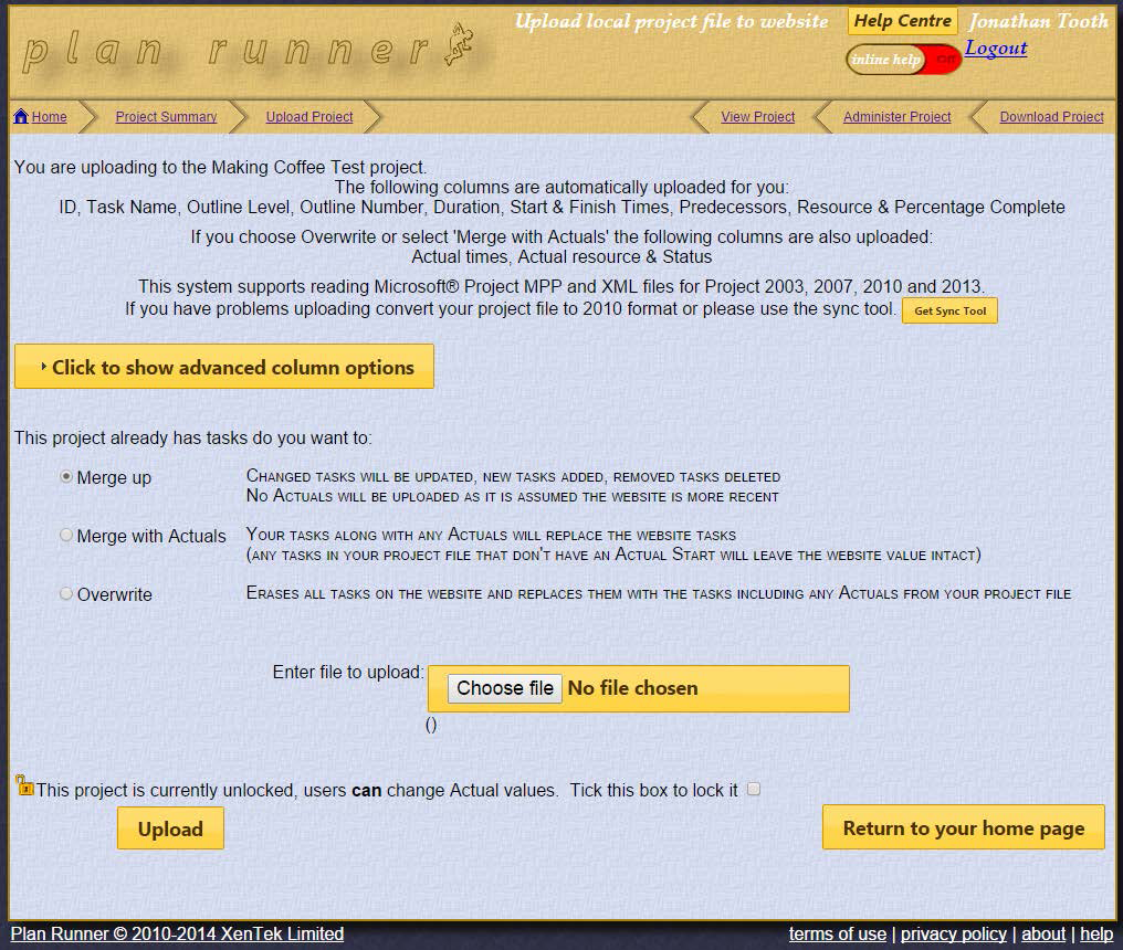 Project File upload page preview