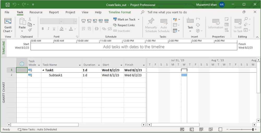 เพิ่มงานไปยังไฟล์โครงการ MS ใน Python