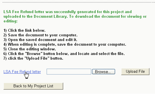 Success message after document generation