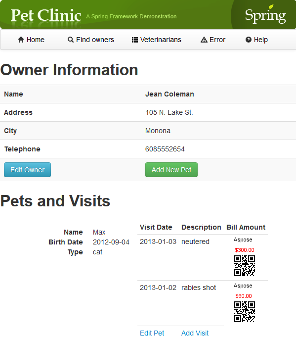 Pet Clinic Spring application